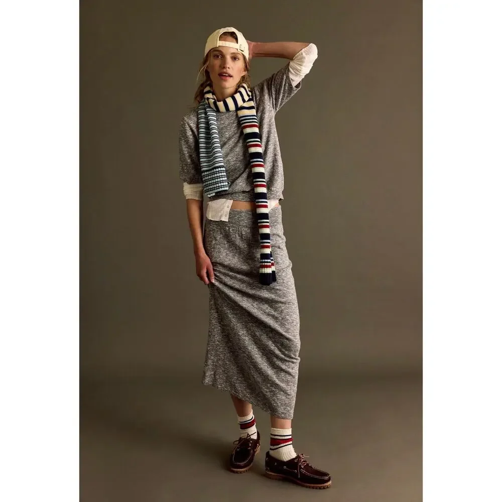 FREE PEOPLE NWT Grey Cotton Linen Combo Isabella Sweater Skirt Set Size Medium